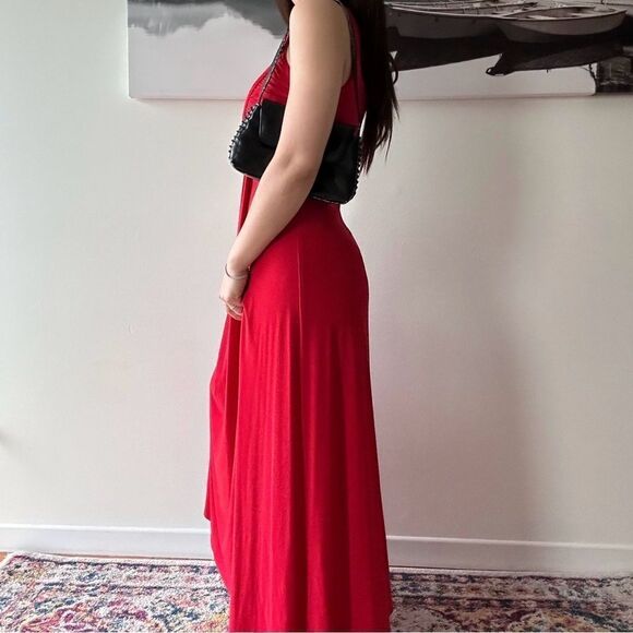90s Vintage Deep Red ruched sexy sleeveless  Formal maxi dress - Picture 5 of 8